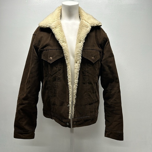 Levi’s Coat Sherpa Lined Jacket Corduroy Brown Snap Vintage USA Made Men's 40 - Picture 2 of 10